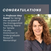 Congratulations to Professor Amy Rowat for being the recipient of the Distinguished Teaching Award for Senate Faculty- Distinction in Undergraduate Research Mentorship! Congratulations to Professor Amy Rowat for being the recipient of the Distinguished Teaching Award for Senate Faculty- Distinction in Undergraduate Research Mentorship!