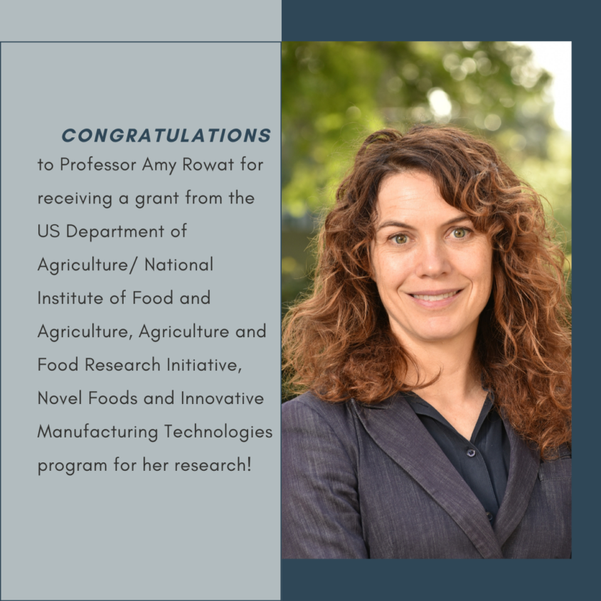 Congratulations to Professor Amy Rowat for receiving a grant from the US Department of Agriculture/ National Institute of Food and Agriculture, Agriculture and Food Research Initiative, Novel Foods and Innovative Manufacturing Technologies program for her research! Congratulations to Professor Amy Rowat for receiving a grant from the US Department of Agriculture/ National Institute of Food and Agriculture, Agriculture and Food Research Initiative, Novel Foods and Innovative Manufacturing Technologies program for her research!
