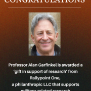 Professor Alan Garfinkel is awarded a ‘gift in support of research’ from Rallypoint One, a philanthropic LLC that supports military-related research