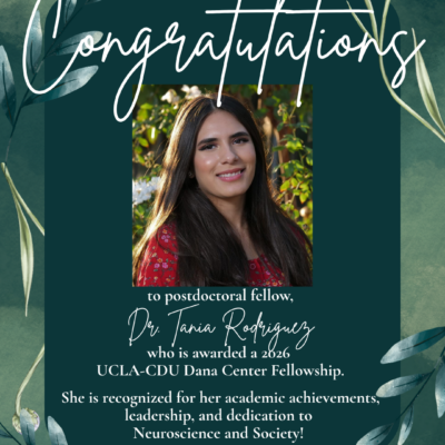 Congratulations to postdoctoral fellow Dr. Tania Rodriguez Congratulations to postdoctoral fellow Dr. Tania Rodriguez
